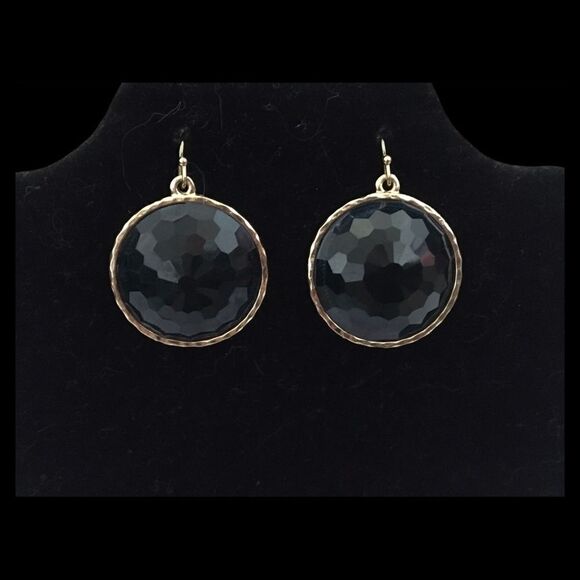 Francesca’s Collections Emerald Green Round Disc Cabochon Gold Tone Earrings OS - Picture 2 of 3